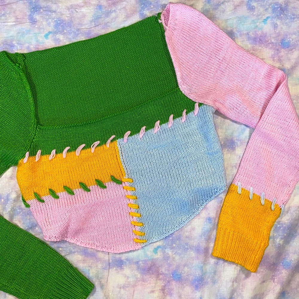 Shein • Adorable Patchwork Cropped Sweater - Picture 5 of 14